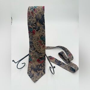 BILL BLASS Men's Abstract Floral Pattern Tie  - 100% Silk - navy, gold, red 56”
